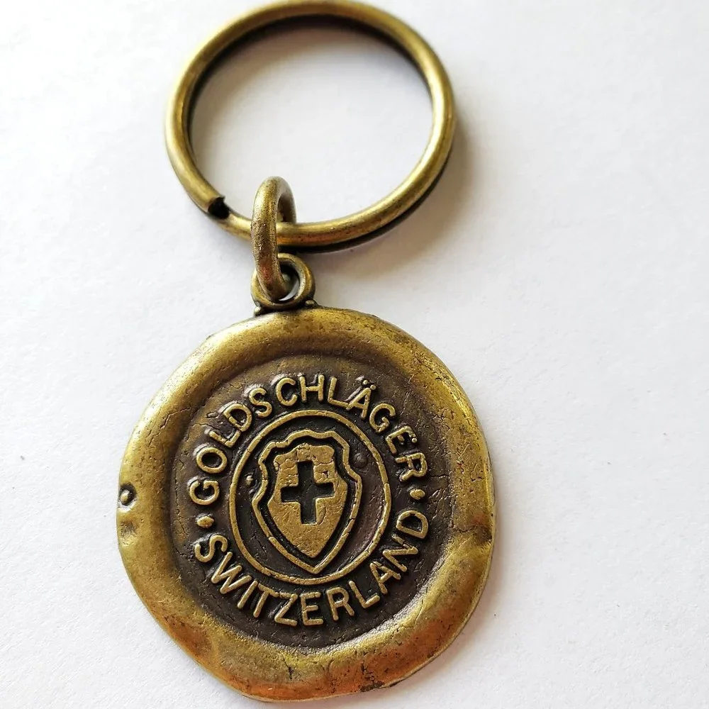 Vintage Brass Goldschlager Switzerland Liquor Coin Key Chain Promo Souviner